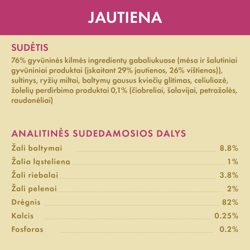 Visų veislių suaugusių kačių šlapias pašaras su jautiena ir vištiena