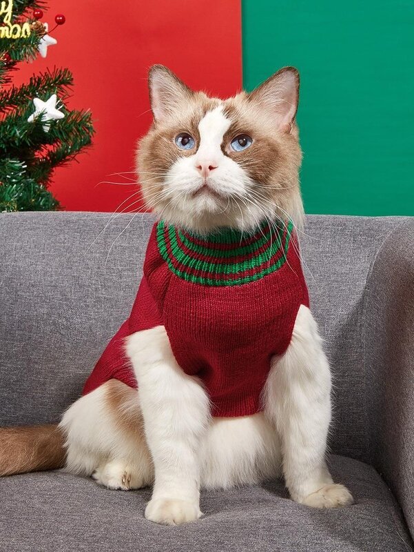 PAW COUTURE gyvūnų augintinių megztinis, raudonas kalėdiniu motyvu