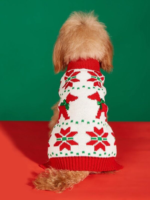 PAW COUTURE gyvūnų augintinių megztinis, raudonas/baltas kalėdiniu motyvu