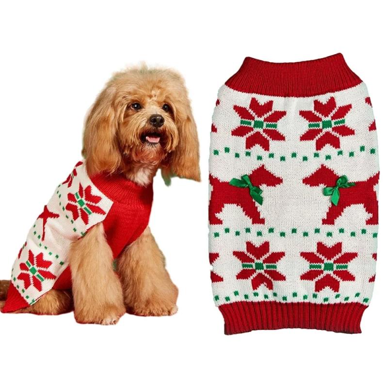PAW COUTURE gyvūnų augintinių megztinis, raudonas/baltas kalėdiniu motyvu
