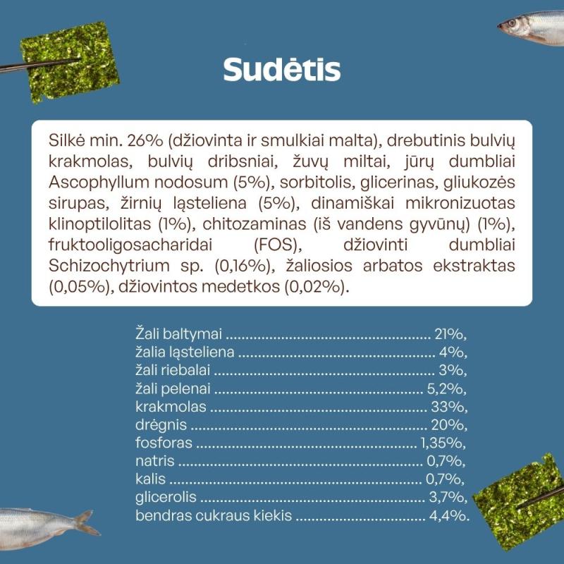 Visų veislių suaugusių baltakailių šunų begrūdis pašaro papildas - skanėstai su silke