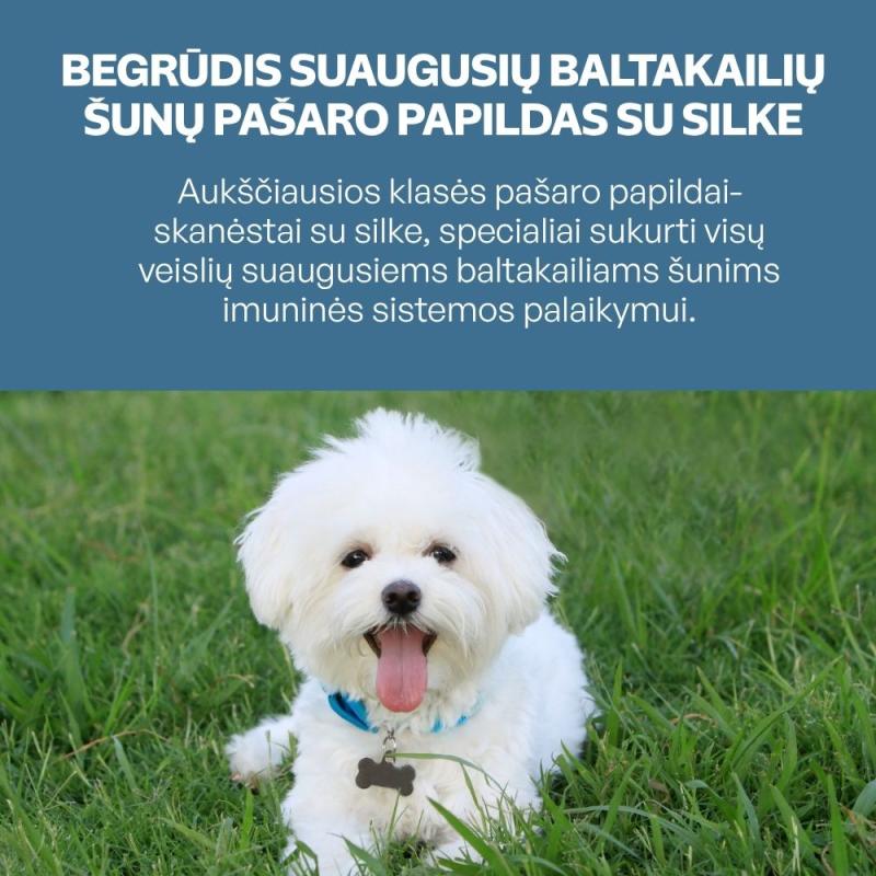 Visų veislių suaugusių baltakailių šunų begrūdis pašaro papildas - skanėstai su silke