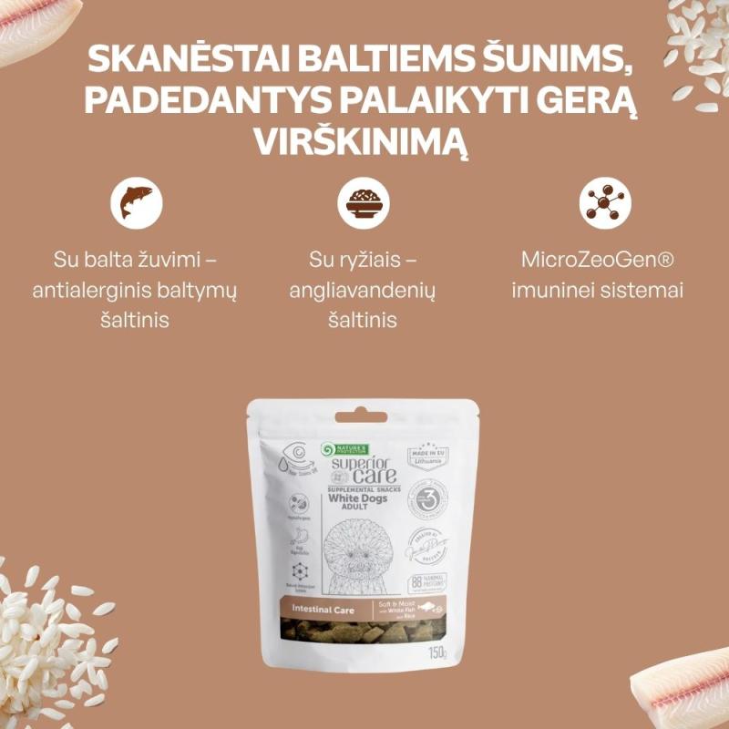 Visų veislių suaugusių baltakailių šunų pašaro papildas - skanėstai su balta žuvimi