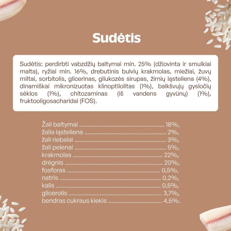 Visų veislių suaugusių baltakailių šunų pašaro papildas - skanėstai su balta žuvimi