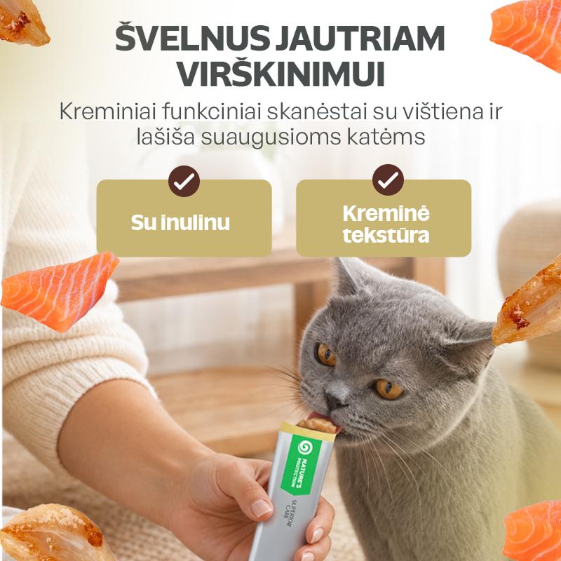 Digestive suaugusių kačių kreminiai funkciniai skanėstai su vištiena ir lašiša