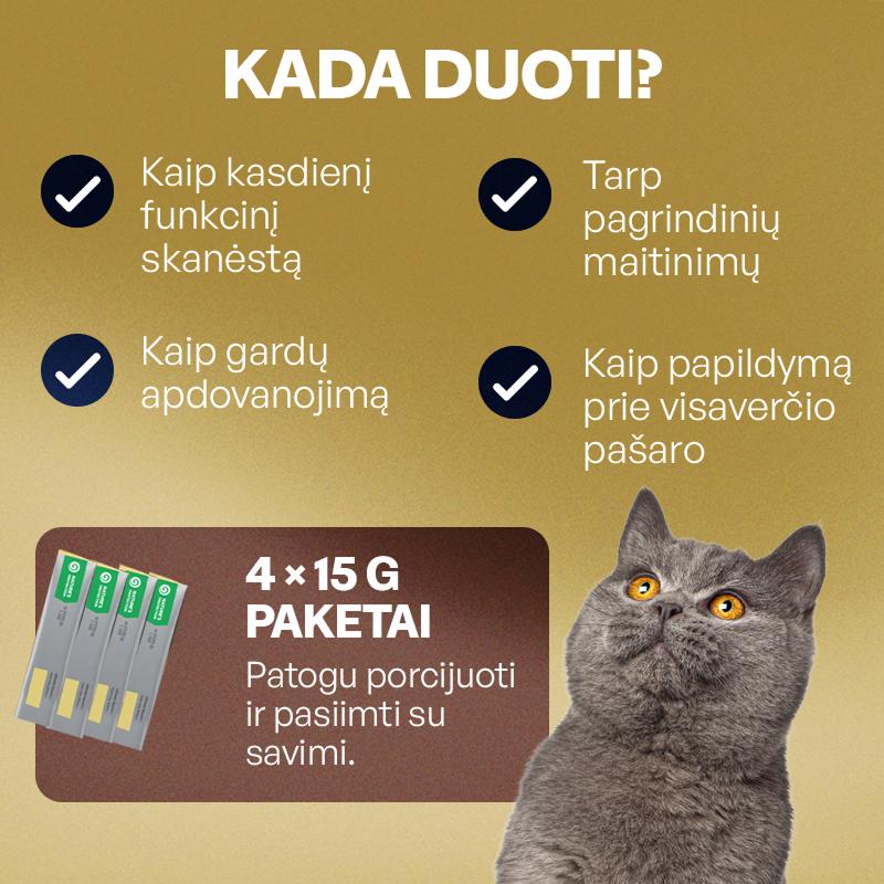 Digestive suaugusių kačių kreminiai funkciniai skanėstai su vištiena ir lašiša