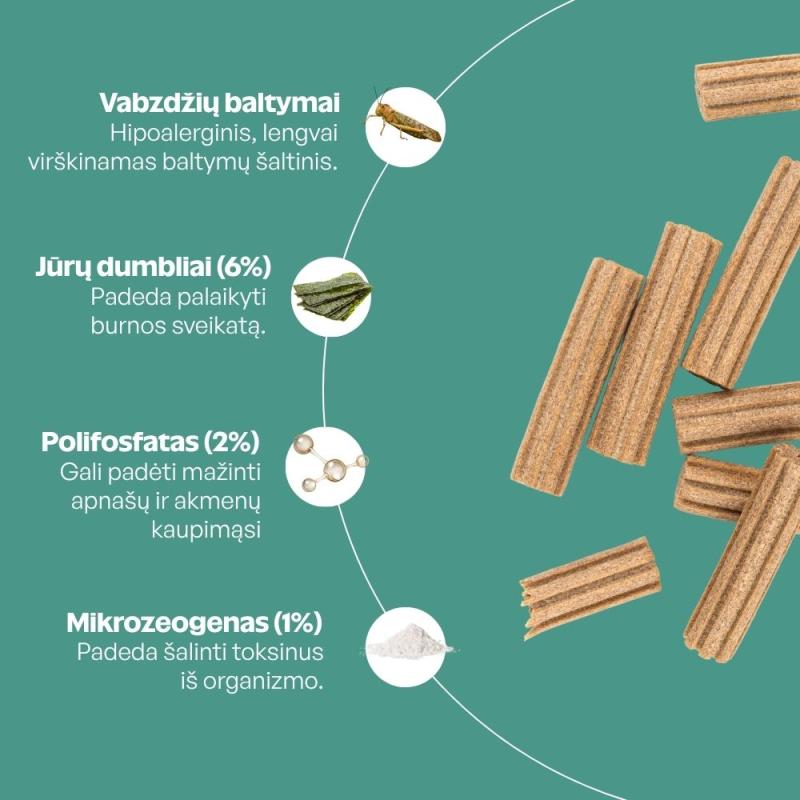 Visų veislių suaugusių tamsaus kailio šunų begrūdis pašaro papildas - skanėstai su vabzdžiais