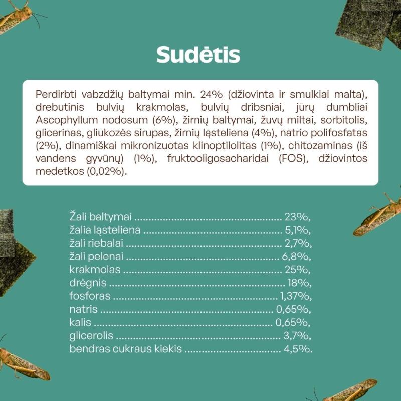 Visų veislių suaugusių tamsaus kailio šunų begrūdis pašaro papildas - skanėstai su vabzdžiais