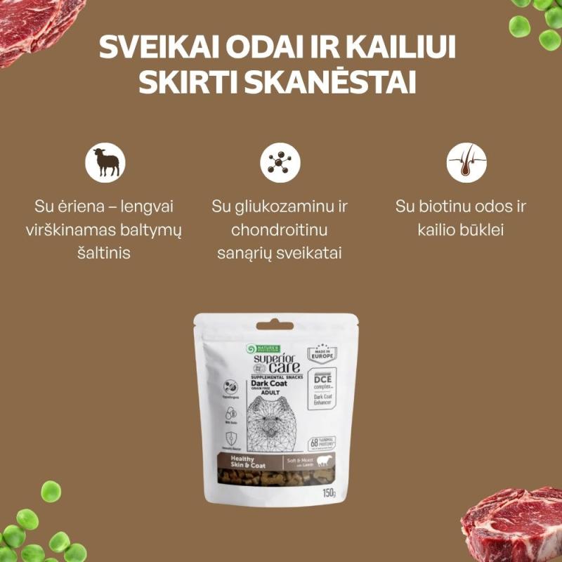 Visų veislių suaugusių tamsaus kailio šunų, begrūdis pašaro papildas - skanėstai su ėriena