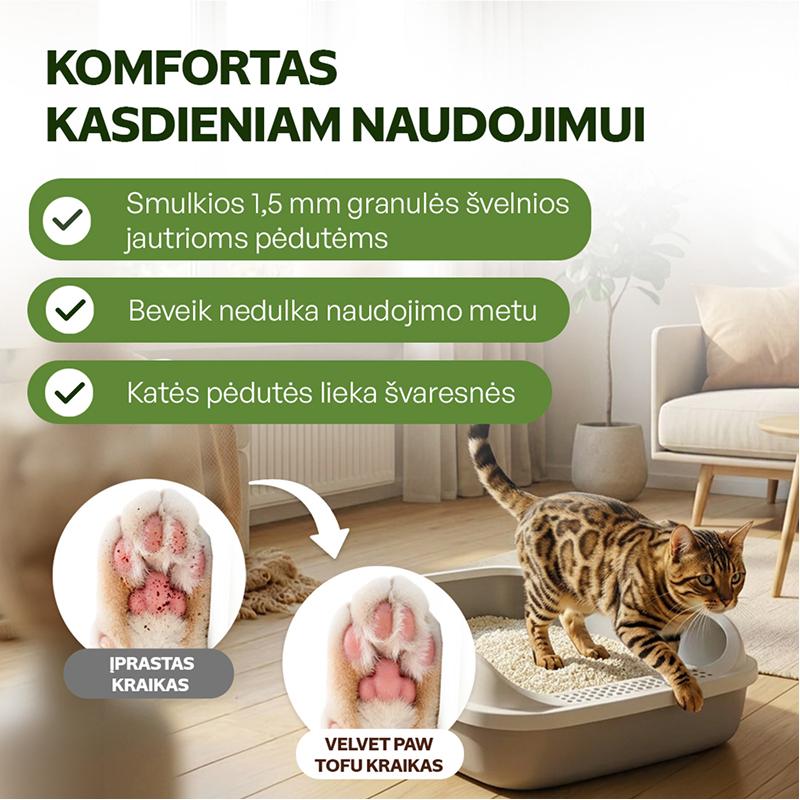 Kačių kraikas su bentonitu ir žaliosios arbatos ekstraktu