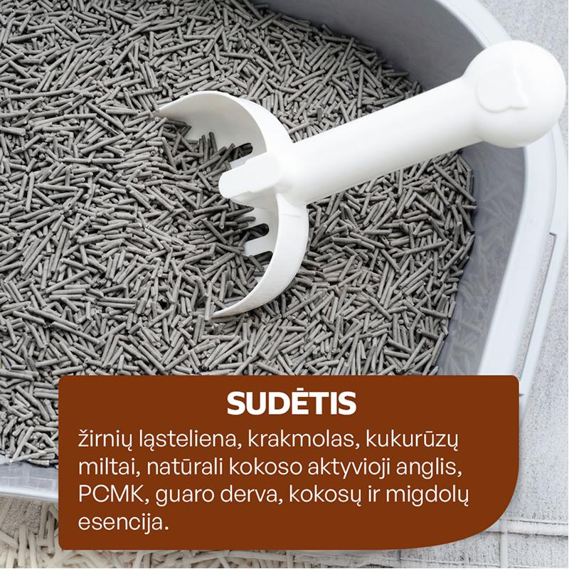 Sterilizuotų kačių kraikas su kokoso anglimi, kokosų ir migdolų esencija