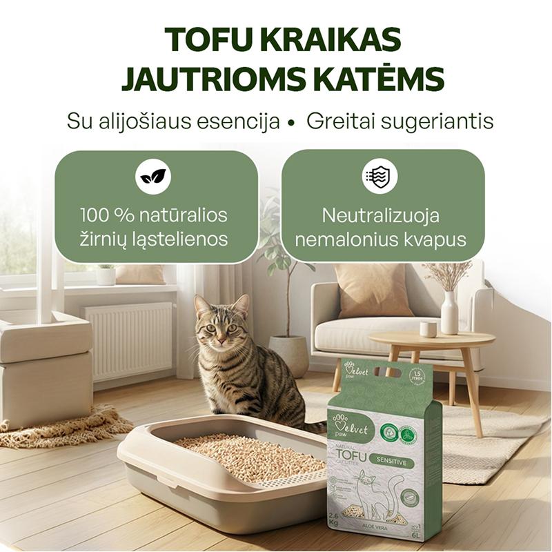 Jautrių kačių kraikas su alijošiaus esencija