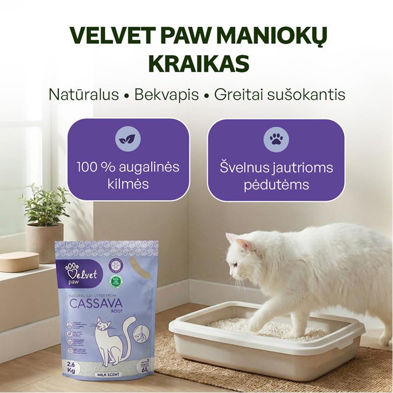Natūralus manioko šaknies kačių kraikas