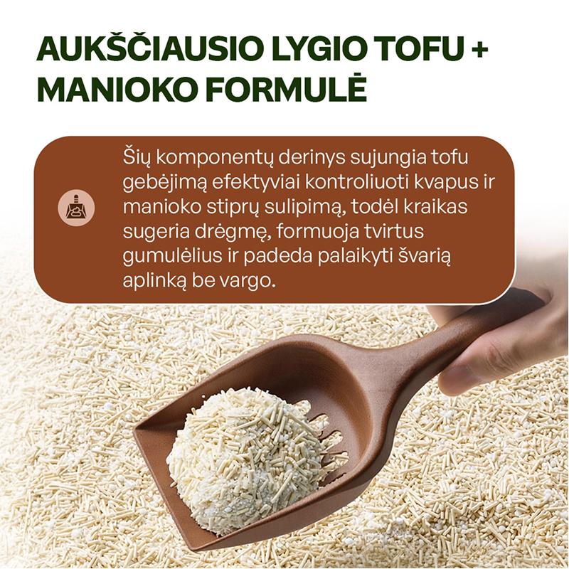 Natūralus tofu ir manioko šaknies kačių kraikas