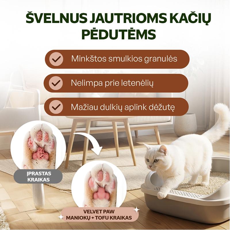 Natūralus tofu ir manioko šaknies kačių kraikas