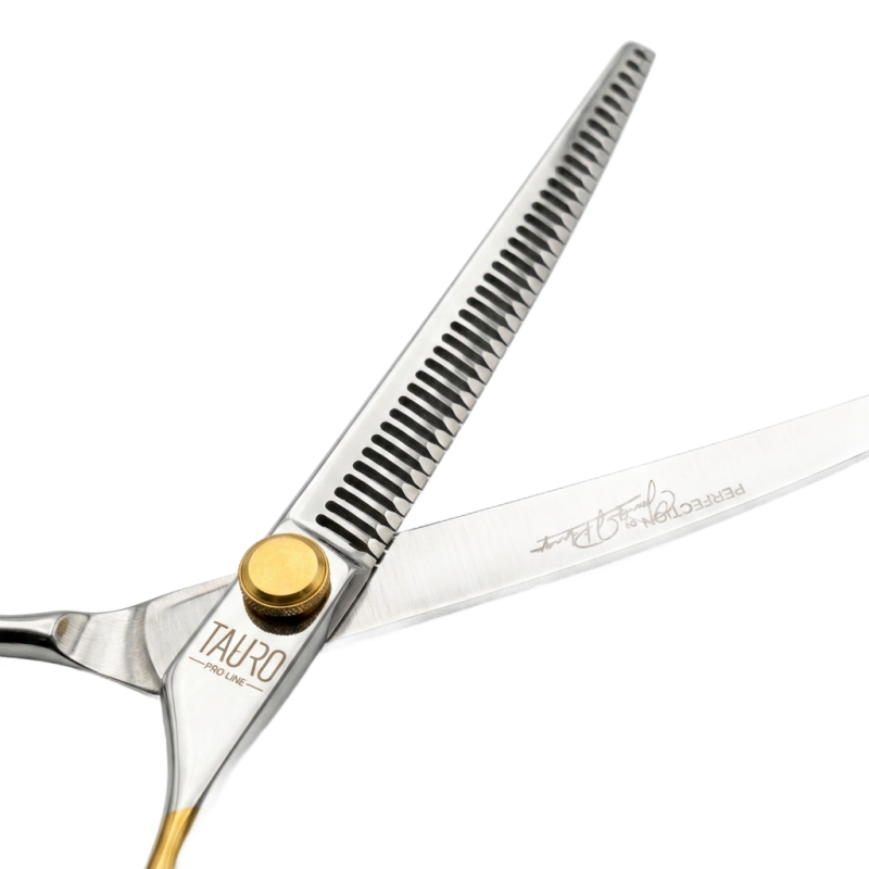 TAURO Perfection by Janita J. Plungė curved thinning (chunker) scissors for right-handed users, 40 teeth, stainless steel, 18 cm