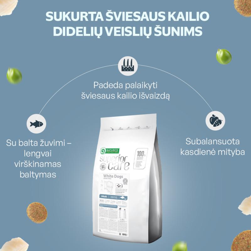 Nature's Protection Superior Care suaugusių didelių veislių balto kailio šunų pašaras su balta žuvimi