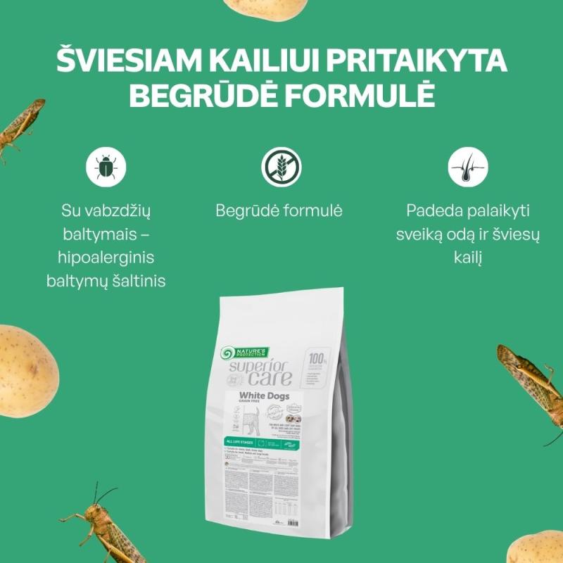 Nature's Protection Superior Care visų dydžių ir amžiaus grupių baltakailių šunų sausas pašaras su vabzdžiais