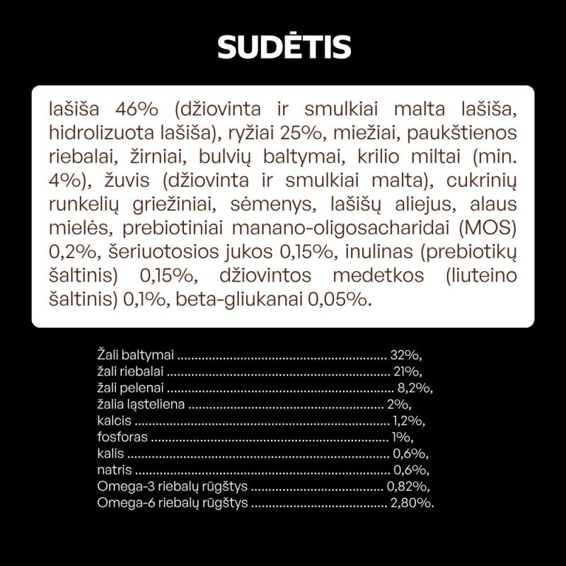 Jaunų visų dydžių tamsaus kailio šunų sausas pašaras su lašiša ir ryžiais