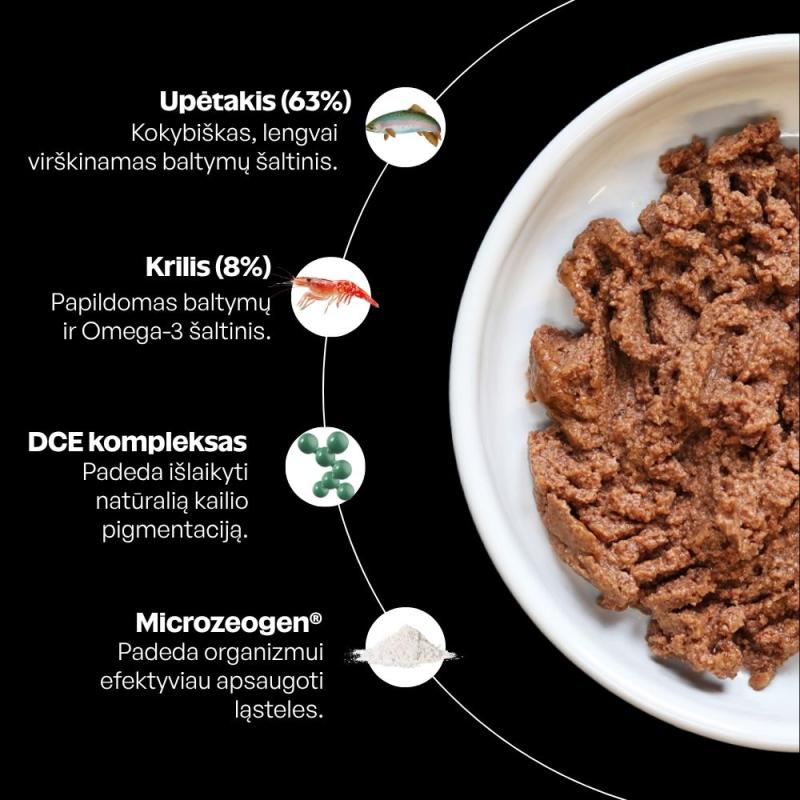 Begrūdis šlapias pašaras šunims su upėtakiu ir kriliu