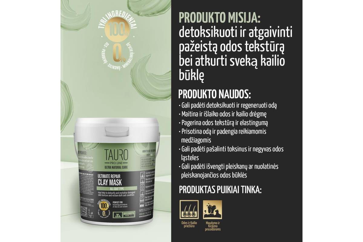 Ultra Natural Care Clay kaukė šunų ir kačių odos bei kailio priežiūrai