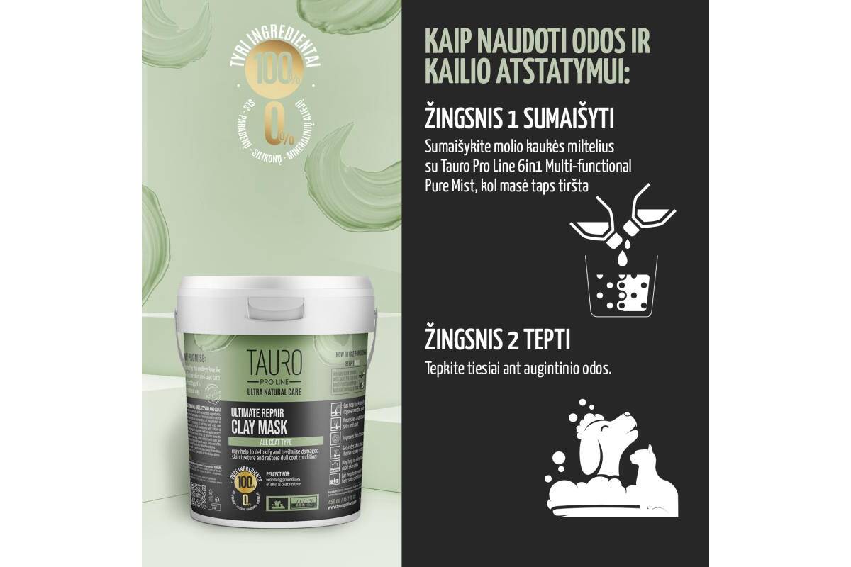 Ultra Natural Care Clay kaukė šunų ir kačių odos bei kailio priežiūrai